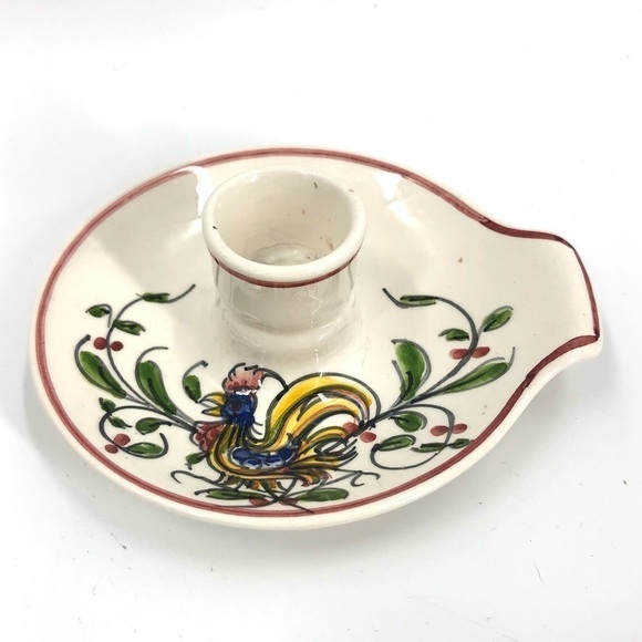 Anfora Agueda Hand Painted Rooster Candle Holder Portugal Chamberstick Signed - Picture 6 of 6